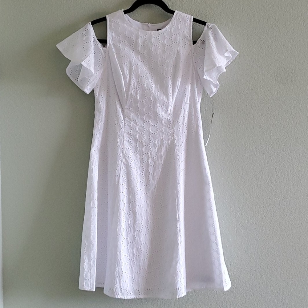 Maggy London eyelet cold-shoulder white dress (4)